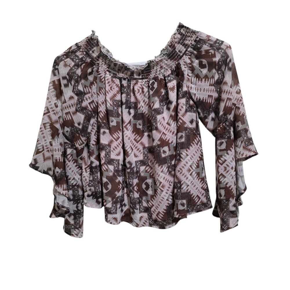 Shyanne Long Sleeve Crop Top Tan and Cream Women's Size Small